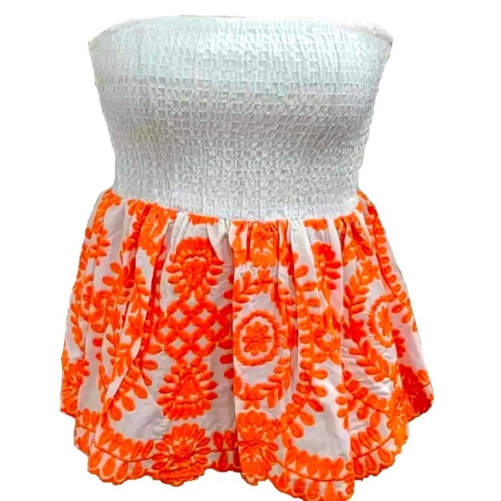 NWOT Orange and White Summery Embroidered Tube Top Women's Size XS